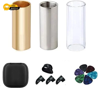 Guitar Slide Set Glass Steel Brass with Picks Finger Thumb Picks and Gift Box