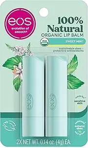 [EOS] & Organic Lip Balm Sticks - Sweet Mint, All Natural Lip Balm, All-Day Moisture, Dermatologist Recommended, 0.14 oz, 2-Pack