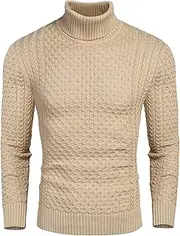 [COOFANDY] Mens Turtleneck Sweater Casual High Roll Neck Jumper Slim Fit Solid Color Knit Sweater Warm Turtleneck Pullover Winter Jumper