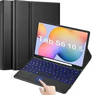 QYiiD Backlit Touchpad Keyboard Case for Galaxy Tab S6 10.5" 2019 (Model SM-T860/T865/T867), [Supports S Pen Charging] Magnetically Detachable Bluetooth Keyboard with PU Leather Stand Cover, Black