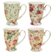 Gracie Fine Porcelain 4 Assorted Rose Chintz 10 oz Footed Mug, S/4
