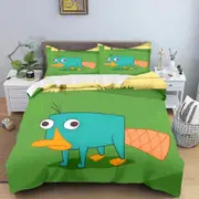 v2447 Bed Sheets Phineas and Ferb Quilt Cover, Cartoon Printed Polyester Duvet for Children Bedroom, Anime, Cozy Room Bedding, Various Sizes 3-Piece B