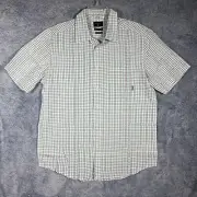 Quicksilver NWT Men's Snaps Brah Update Short Sleeve White Blue Green Plaid Sz M