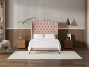 My Style Winged Headboard & Slimline Base - Double / Rosewater / Slimline Base