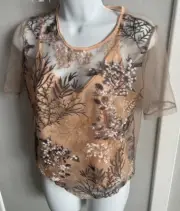 Ladies New Look Size 16 Pink Nude Mesh 2 in 1 Multi Butterfly Cami top Summer