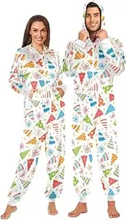 [ZZXXB] Party Hat Floral Onesie Pajamas for Adult Women Men Long Sleeves One Piece Onesies Hooded Sleepwear S - XL
