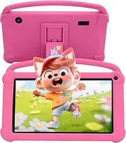Kids 7 inch Android 12 Tablet - 4GB RAM, 32GB ROM, 1TB Expandable, Toddler Shockproof Case, Parental Control, 1024*600 IPS Screen, 3000mAh Battery, Educational & Games, Pink