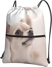 EdWal Cute Chihuahua Print Drawstring Backpack Gym Bags Sports Bags With Zipper Pocket For Travel Swimming Beach, Black, One Size