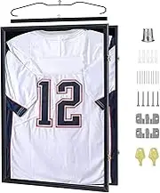 Black Jersey Display Frame Case Lockable, Sport Jersey Shadow Box with UV Protection Acrylic and Hanger for Baseball Basketball Football Soccer Hockey Shirt and Uniform, 80*60*4Cm