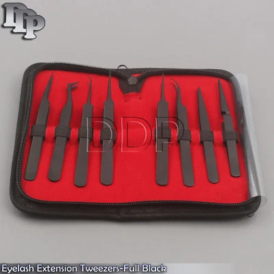 Brand New Full Black Color Set Eyelash Extension Tweezers,8 Pieces -DDP
