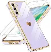 [LeYi] for Samsung Galaxy S21 FE Case: with Tempered Glass Screen Protector [2 Pcs]+ Full Camera Lens Protection,Love Heart Plating Girly Cute Luxury Soft TPU Shockproof Case for S21 FE,Purple