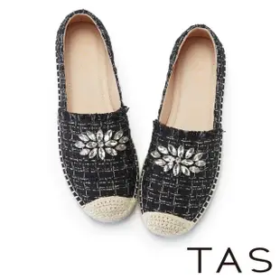 【TAS】水滴鑽飾休閒平底草編鞋(黑色)