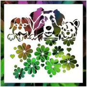 11.5"x11.5" Clear Plastic Stencil - Floral Dogs (MCA4) Free Shipping
