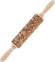 DONFAMDS Embossed Rolling Pin for Baking Vintage Wooden Pattern Rolling Pin for Cookies Pastries Pizza Dough and Fondant Sturdy Kitchen Tool for Creative Baking Designs