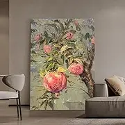 Hand Painted Oil Painting On Canvas - Large Size Modern Auspicious Pomegranate Tree Texture Sofa Background Gallery Art,Wall for Living Room Wall Home Decoration,As Shown,50 X 75 Cm(20''X30'')