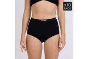 Womens High Waisted Panties Full Brief Black 10 Pack