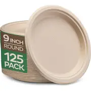 23 cm Paper Plates, 125 Pack Disposable Plate, 100% Compostable Lunch or Dinner Size Biodegradable Plate
