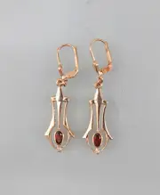 9906042-ds 925er Silver Red Gilt Art Nouveau Earrings With Garnet
