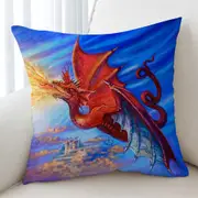 Cool Fantasy Art Breathing Fire Red Dragon Cushion Cover