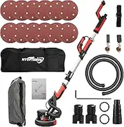 Drywall Sander, Hyoptenus 750W Electric Sander with Vacuum Attachment, Unique Fixture for Ceiling Sanding, Wall Sander with 12 Pcs Sanding Discs, 7 Variable Speed, Extendable Handle, LED Light