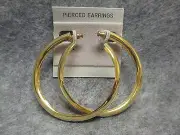 Modern Fashion Shiny Gold Tone Hoop Earrings Pierced Post Light 2.25" Diameter