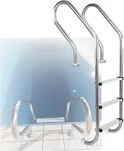 3 Steps Pool Ladder, with Curved Armrest Swimming Pool Stairs,Easy Climb for Hot Spring Water Park Fish Pond(Drilling,3-Steps1.2mm)