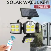 198 LED Solar Lights 4 Head Street Motion Sensor Light Garden Wall Security Lamp