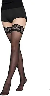 B Baosity Women's Lace Top Thigh High Elastic Hold Ups, Black, 73cm