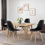 ALFORDSON Dining Chairs Set of 4 with Solid Wood Legs & Floor Protectors, 4X Kitchen Chairs Reading Seating for Home Cafe Bar Coffee Table, 150kg Capacity, EM Series, Black