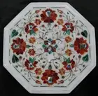 12 Inches Marble Side Table Gemstone Inlay Work Coffee Table Top for Cafeteria