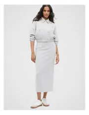[Seed Heritage] Pencil Midi Skirt in Silver Crossdye