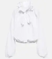 [Patou] Patou Ruffled tie-neck cotton blouse AU 8 white