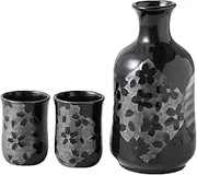 Asayu Japan Sake Set - Traditional Japanese Sake Bottle and 2 Cups | Ceramic Tokkuri and Ochoko Set for Warm & Cold Sake