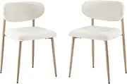 OIKITURE Dining Chairs Set of 2, Kitchen Chairs with Contoured Backrest, Boucle Dining Chair with Anti-Slip Floor Protectors for Dining Room Cafe Office, Wood&White