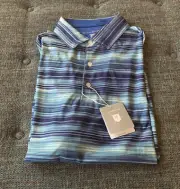 Nwt Hickey Freeman Golf Mini Multi Stripe Polo Shirt Mens Size Small Blue D11