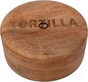 Handcrafted Wooden Mexican Tortilla Warmer Basket Indian Chapati Roti Bread Holder Box Pancake Keeper Serveware Hot Pot Casserole Dish With Lid Home Kitchen Dining Decor, Natural Brown, 23 x 8 cms