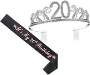 [WOONEKY] 20th Birthday Sash Crown Crystal Hair Comb Party Decorative Sash Birthday Party Accessory Elegant Head Accessory