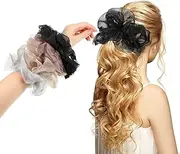 Big Organza Scrunchies 4 Pcs Large Silky Hair Ties Oversized Scrunchie Stretchy Bling XL Bobble Jumbo Scrunchies Elastic Hair Band Ponytail Holder for Women, 4 Colors