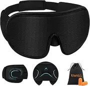 RIWISLL Sleep Mask, Super Soft 3D Contoured Cup Sleeping Mask, Upgraded 100% Blockout Light Sleep Masks for Women Men with Adjustable Strap, Comfortable Concave Molded Eye Covers for Sleeping, Black