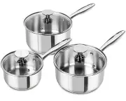 Stainless Steel Saucepan Set with Lids 1QT & 2QT & 3QT, Stainless Steel Sauce...