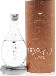 MAYU Swirl Structured Water Carafe - Innovative Vortex Technology Handblown Pitcher. Post Reverse Osmosis Filter Aerating Water Dispenser Stand 1.5 Liter| 51Oz Dining Glass Jug Design (Graystone Base)