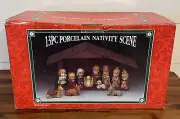 Vintage Bethlehem Collection 13 Pc Porcelain Wood Nativity Scene Manger 1997