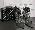 Women Black Gladiator Open Toe Strappy Tie Up Heels SHOES ONLY