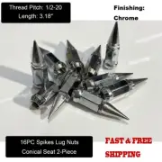 16PC EZ-GO CLUB CAR GOLF CART CHROME 3.18" SPIKE LUG NUTS 1/2"-20 FOR GOLF CARTS