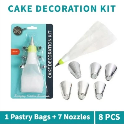 8PC Cake Decoration Kit Icing Piping Cream Bag Round Nozzles Tip Decorating Tool