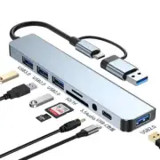 8 in 1 USB-C & USB-3.0 to Multifunction Splitter Docking Hub for MacBook Laptop