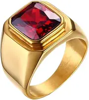 [PMTIER] Men's Stainless Steel Gold/Silver/Black Plated Ring with Square Gemstone Multicolor Stone