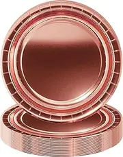 POPOYU Pack of 16 rose gold paper plates, 23 cm round plates, disposable plates, gold disposable plates, 9 inch party plates, disposable tableware, table decorations, party tableware for wedding,