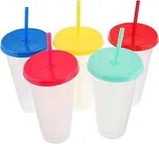 CATIEBYE 5pcs Sippy Cup Coffee Cups with Lids Reusable Cups Clear Cups Drinking Cup Juice Cups Iced Coffee Tumbler with Straw Creative Kitchenware Beverage Tumbler Drink Cup
