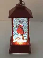 Ganz LED Light Up Mini Shimmer Cardinal Red Lantern Water Globe Battery 5 in